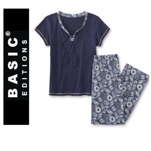 🪻 BASIC EDITIONS Blue Paisley Cat Bunny Tea Set Short Sleeve PJ Set NWT 1X